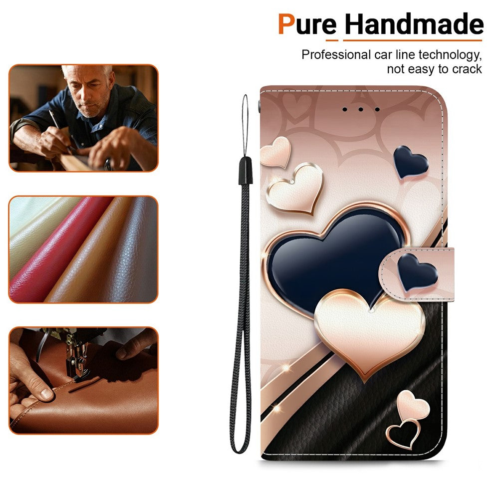 For Xiaomi Redmi Note 15 Pro 5G (Global) Leather Case Stand Wallet Pattern Printing Phone Cover with Wrist Strap - Love