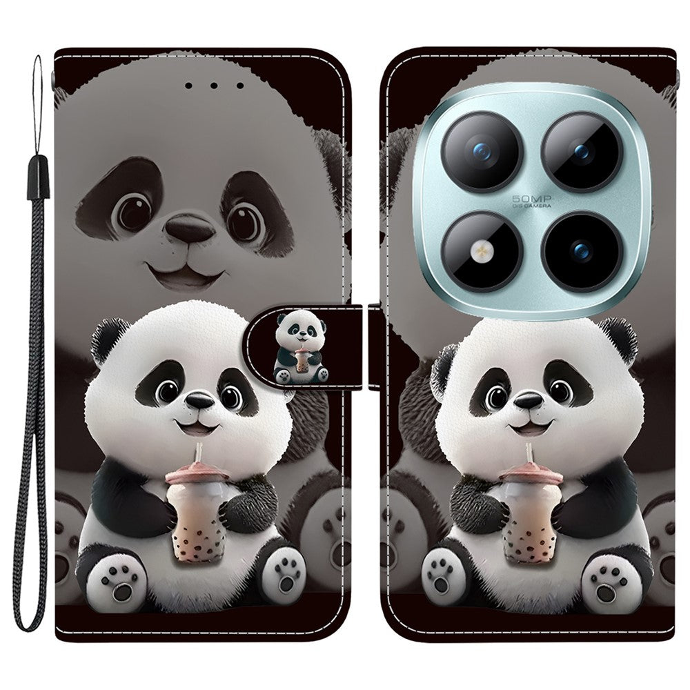 For Xiaomi Redmi Note 15 Pro 5G (Global) Leather Case Stand Wallet Pattern Printing Phone Cover with Wrist Strap - Milk Tea Panda