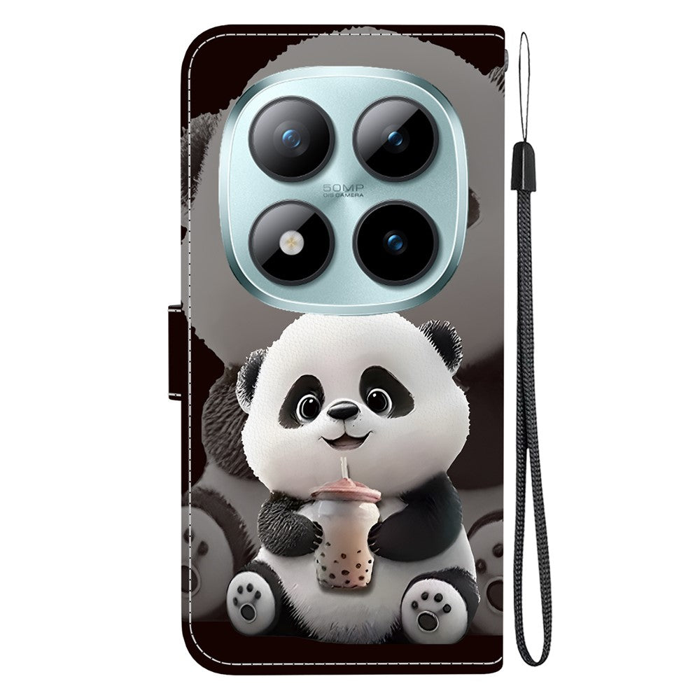 For Xiaomi Redmi Note 15 Pro 5G (Global) Leather Case Stand Wallet Pattern Printing Phone Cover with Wrist Strap - Milk Tea Panda
