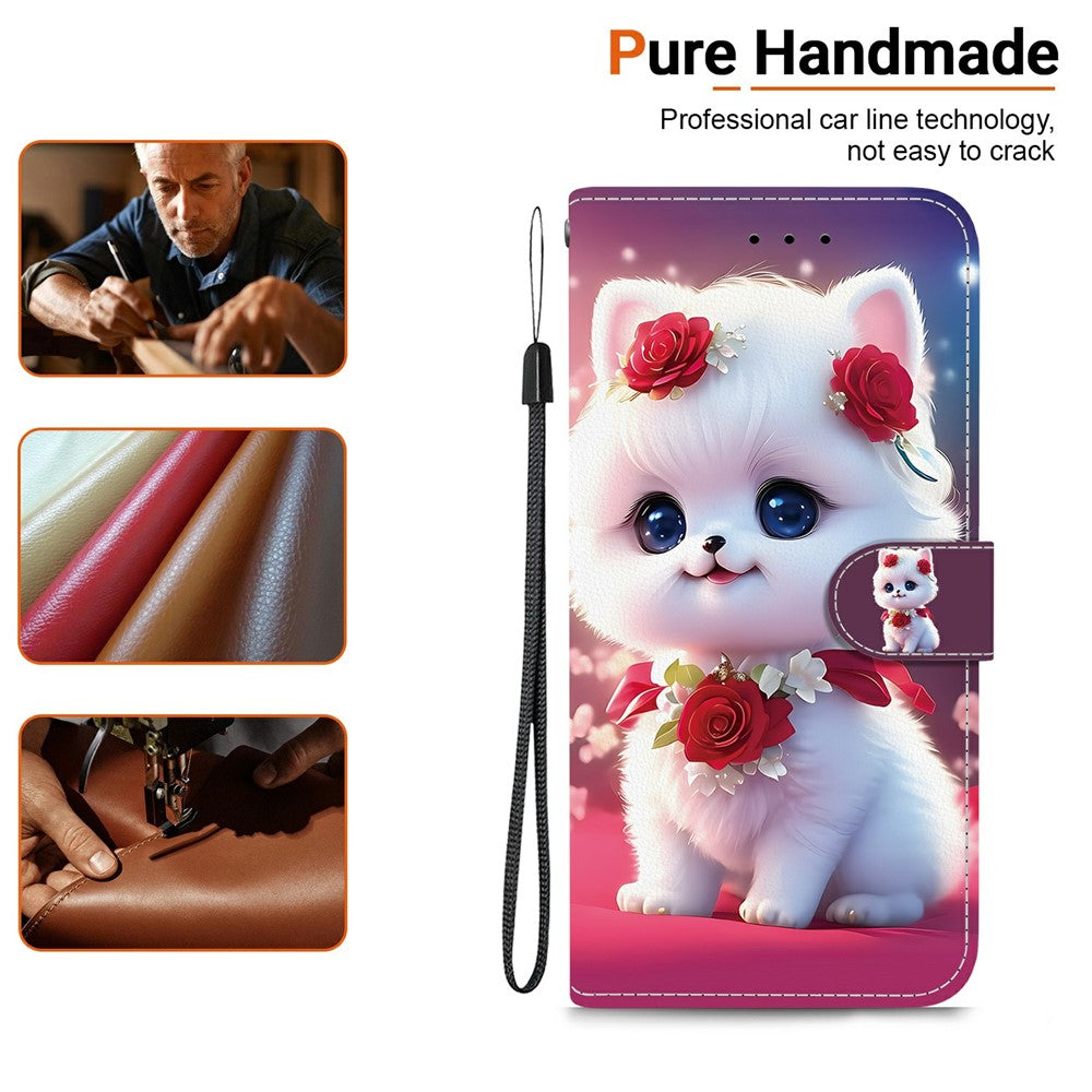 For Xiaomi Redmi Note 15 Pro 5G (Global) Leather Case Stand Wallet Pattern Printing Phone Cover with Wrist Strap - Rose Cat