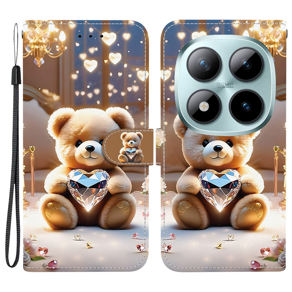 For Xiaomi Redmi Note 15 Pro 5G (Global) Leather Case Stand Wallet Pattern Printing Phone Cover with Wrist Strap - Diamond Bear