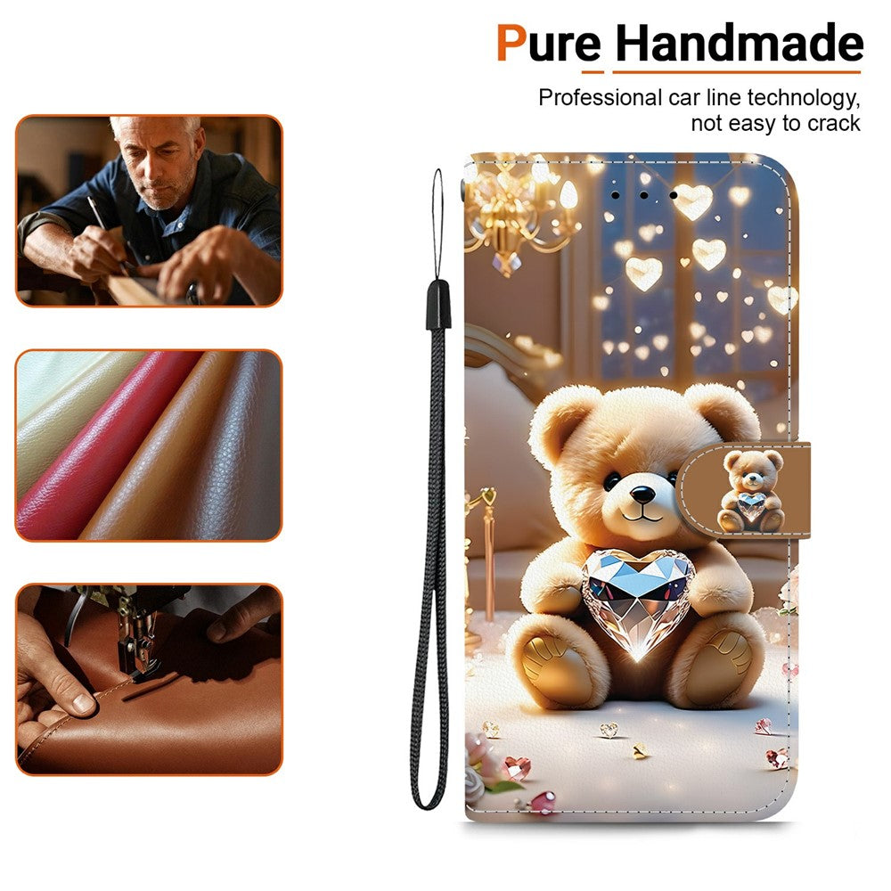 For Xiaomi Redmi Note 15 Pro 5G (Global) Leather Case Stand Wallet Pattern Printing Phone Cover with Wrist Strap - Diamond Bear