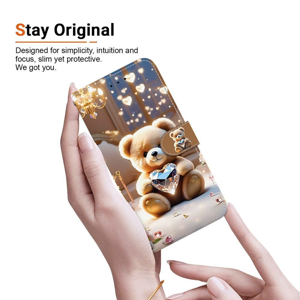 For Xiaomi Redmi Note 15 Pro 5G (Global) Leather Case Stand Wallet Pattern Printing Phone Cover with Wrist Strap - Diamond Bear