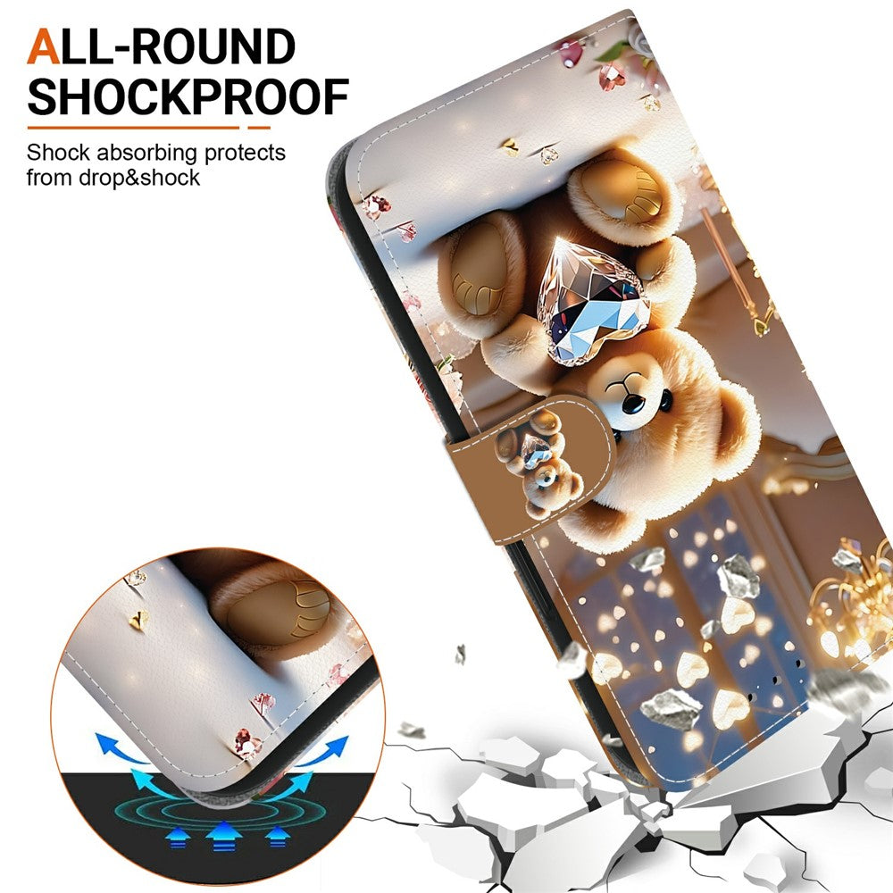 For Xiaomi Redmi Note 15 Pro 5G (Global) Leather Case Stand Wallet Pattern Printing Phone Cover with Wrist Strap - Diamond Bear