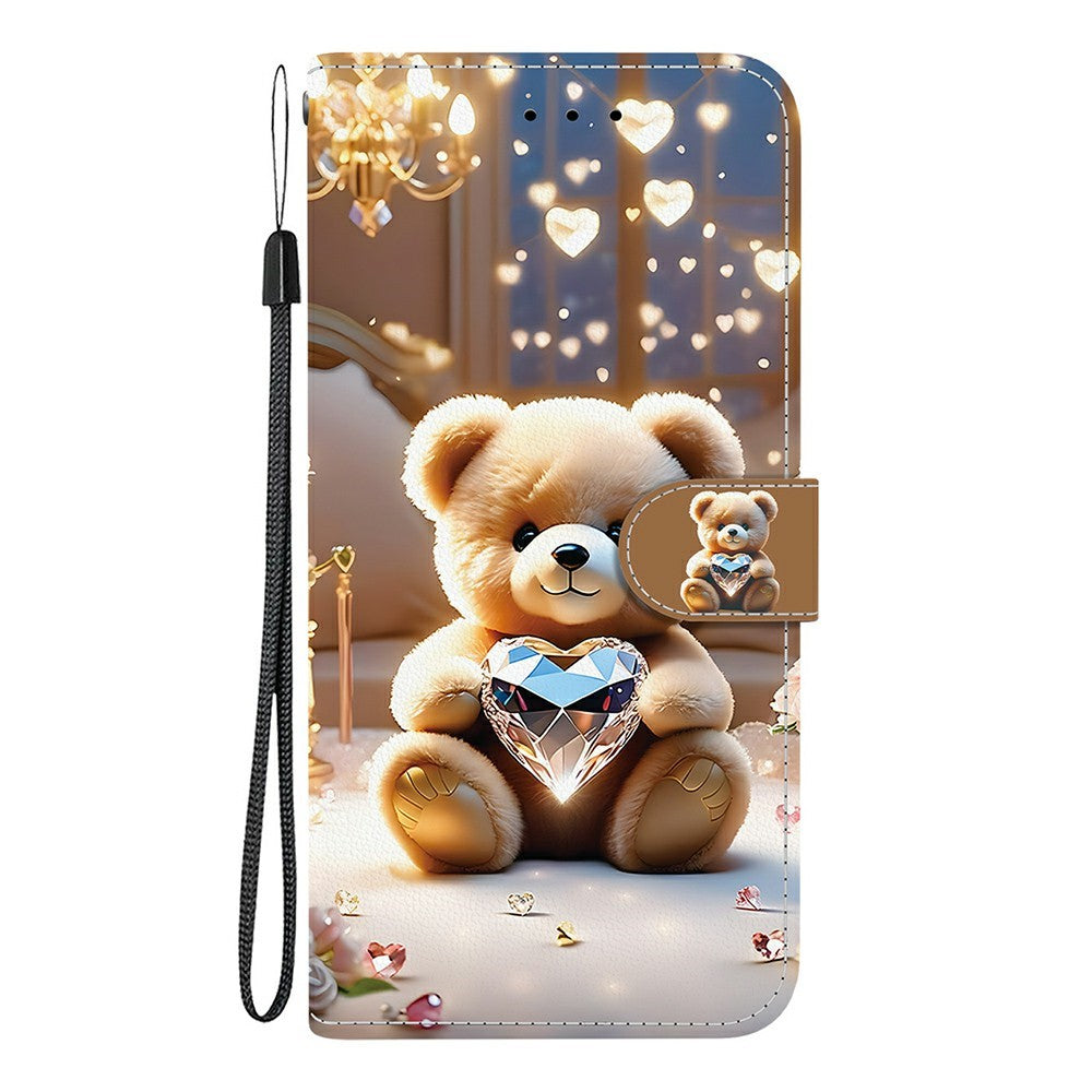 For Xiaomi Redmi Note 15 Pro 5G (Global) Leather Case Stand Wallet Pattern Printing Phone Cover with Wrist Strap - Diamond Bear