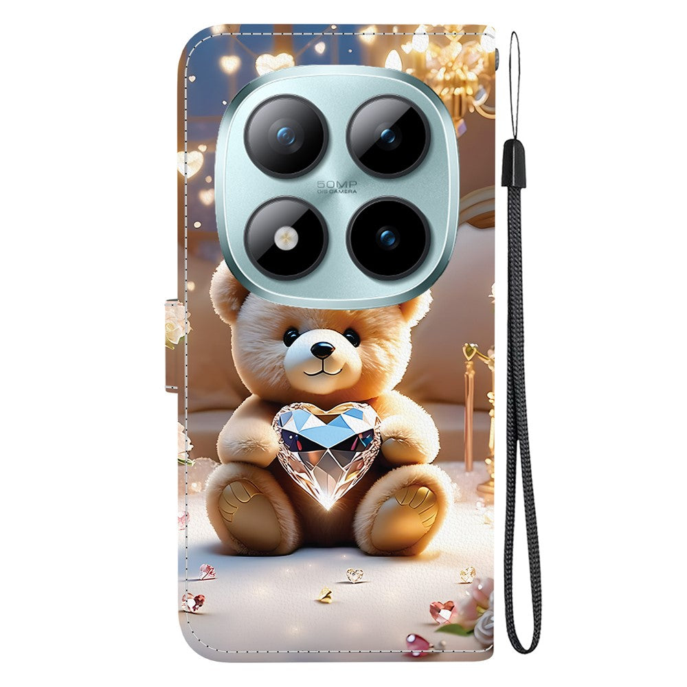 For Xiaomi Redmi Note 15 Pro 5G (Global) Leather Case Stand Wallet Pattern Printing Phone Cover with Wrist Strap - Diamond Bear