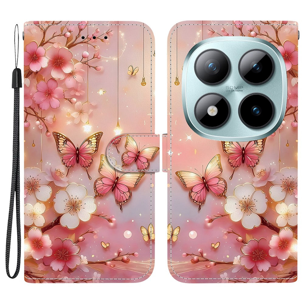 For Xiaomi Redmi Note 15 Pro 5G (Global) Leather Case Stand Wallet Pattern Printing Phone Cover with Wrist Strap - Lantern Butterfly