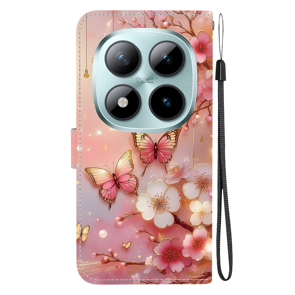 For Xiaomi Redmi Note 15 Pro 5G (Global) Leather Case Stand Wallet Pattern Printing Phone Cover with Wrist Strap - Lantern Butterfly