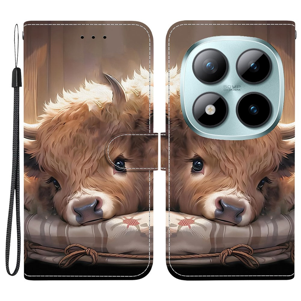 For Xiaomi Redmi Note 15 Pro 5G (Global) Leather Case Stand Wallet Pattern Printing Phone Cover with Wrist Strap - Calf