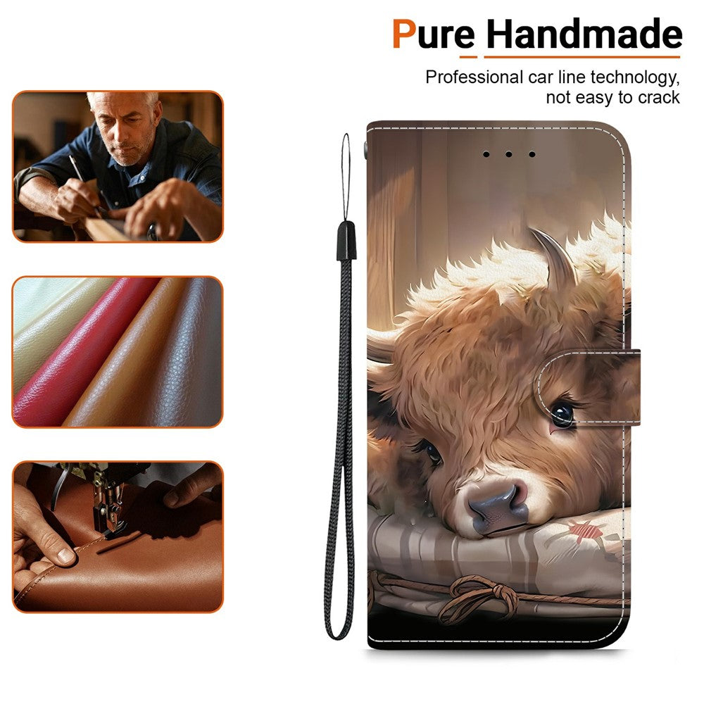 For Xiaomi Redmi Note 15 Pro 5G (Global) Leather Case Stand Wallet Pattern Printing Phone Cover with Wrist Strap - Calf