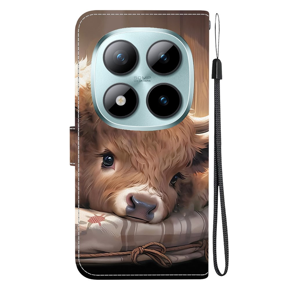 For Xiaomi Redmi Note 15 Pro 5G (Global) Leather Case Stand Wallet Pattern Printing Phone Cover with Wrist Strap - Calf