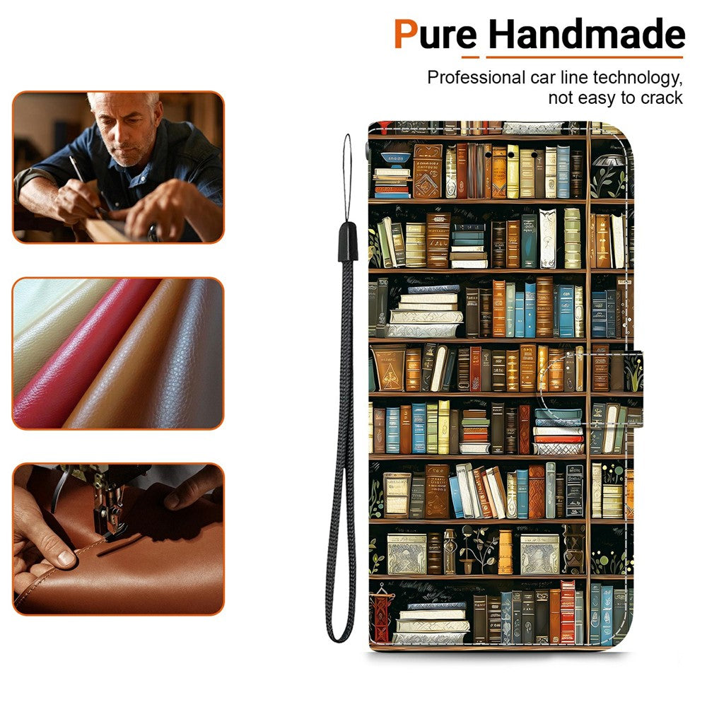 For Xiaomi Redmi Note 15 Pro 5G (Global) Leather Case Stand Wallet Pattern Printing Phone Cover with Wrist Strap - Bookshelf