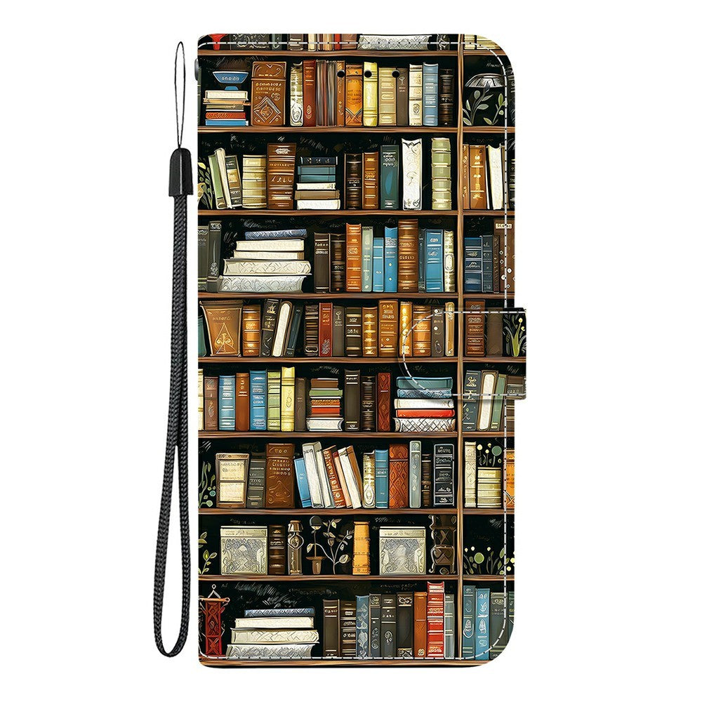 For Xiaomi Redmi Note 15 Pro 5G (Global) Leather Case Stand Wallet Pattern Printing Phone Cover with Wrist Strap - Bookshelf