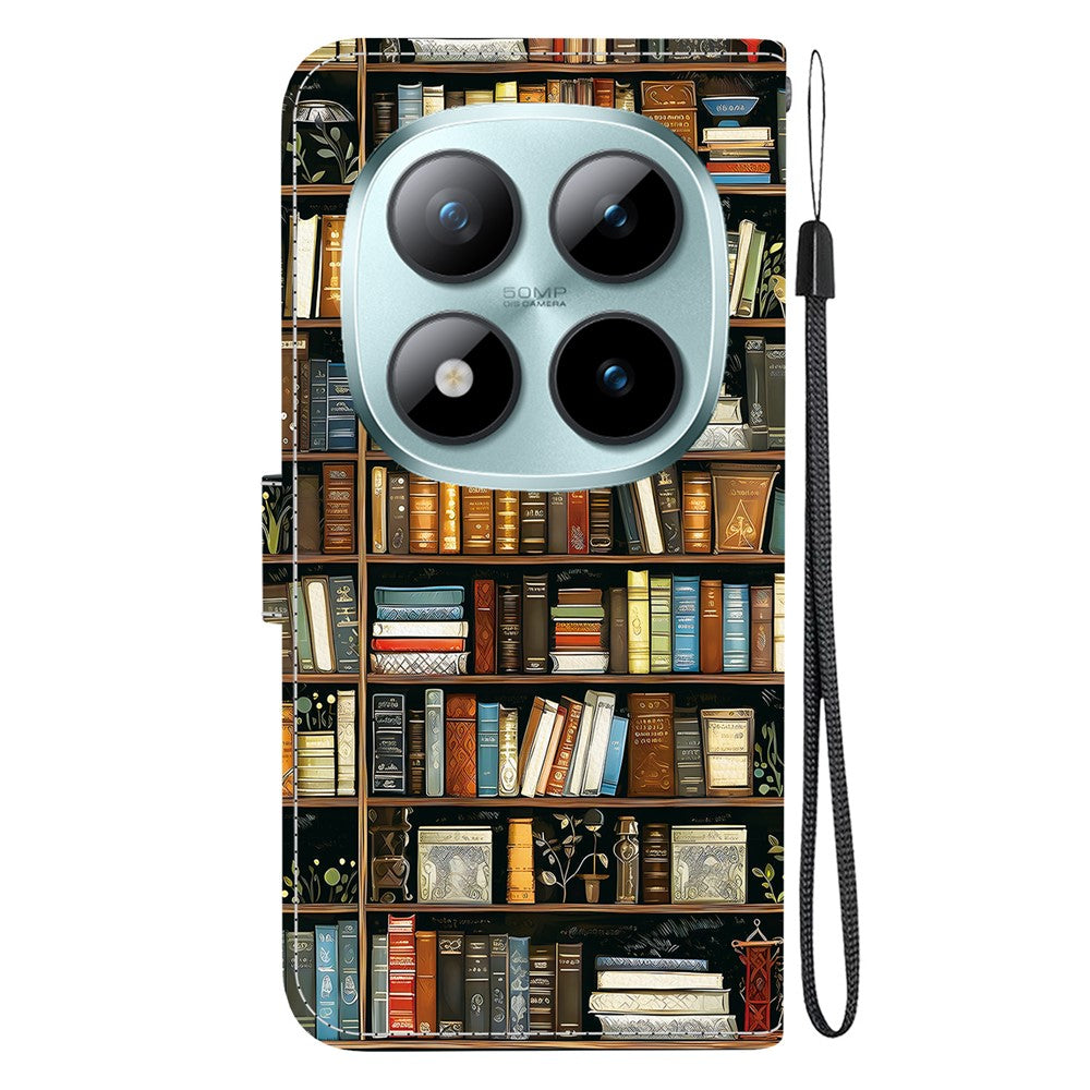 For Xiaomi Redmi Note 15 Pro 5G (Global) Leather Case Stand Wallet Pattern Printing Phone Cover with Wrist Strap - Bookshelf