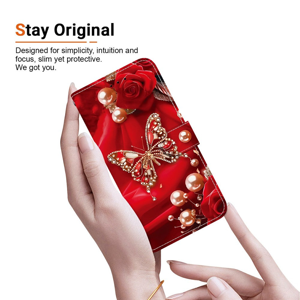 For Xiaomi Redmi Note 15 Pro 5G (Global) Leather Case Stand Wallet Pattern Printing Phone Cover with Wrist Strap - Pearl Butterfly Rose