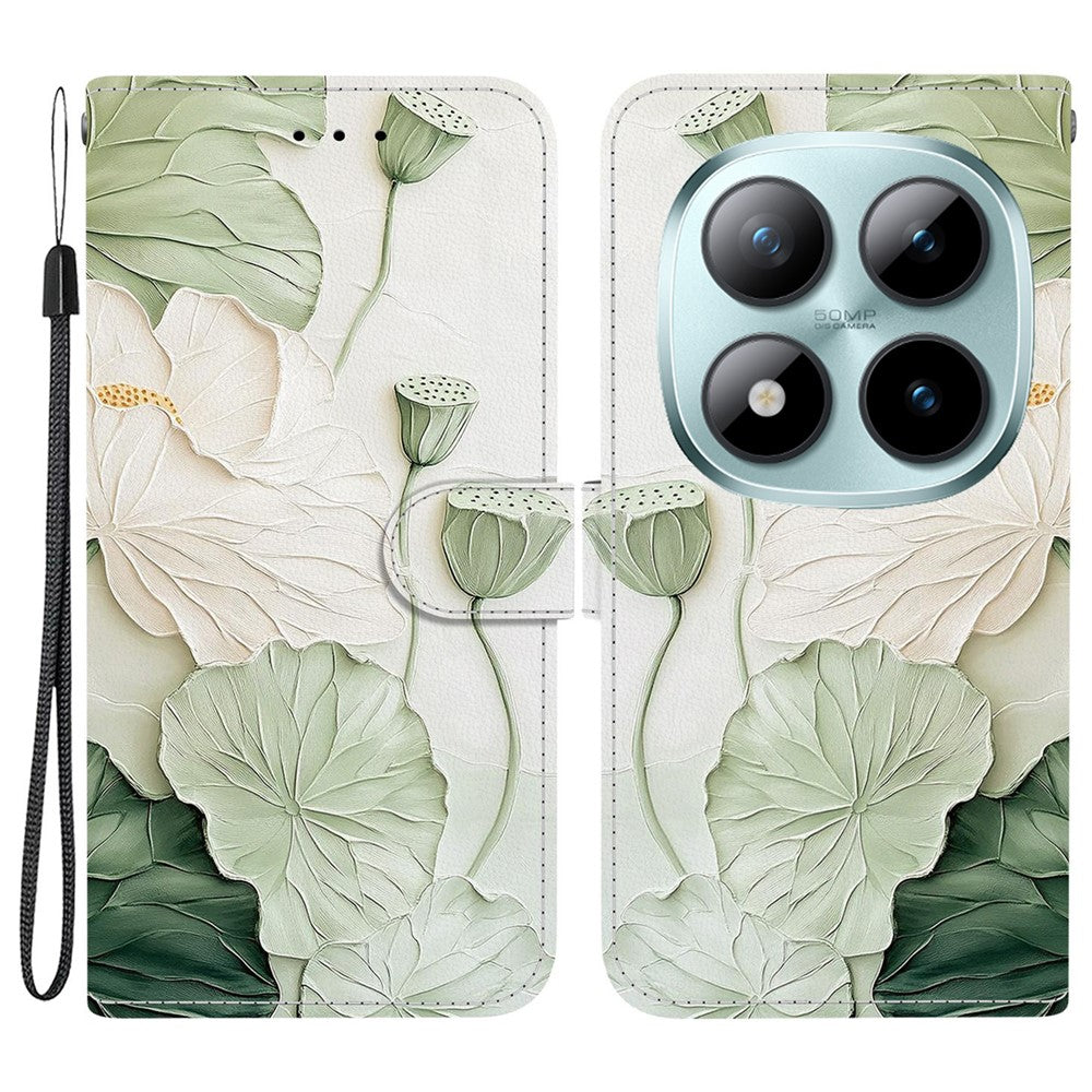 For Xiaomi Redmi Note 15 Pro 5G (Global) Wallet Case Pattern Printing Leather Stand Phone Cover with Strap - Lotus