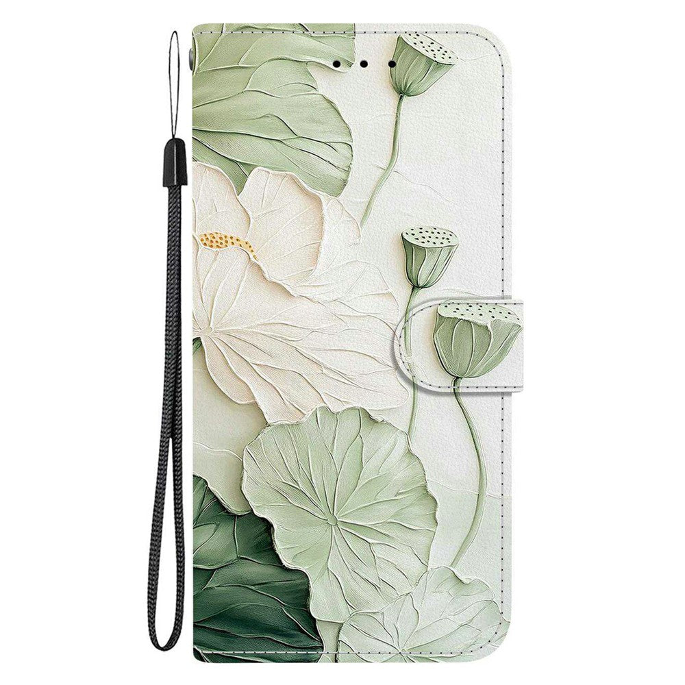 For Xiaomi Redmi Note 15 Pro 5G (Global) Wallet Case Pattern Printing Leather Stand Phone Cover with Strap - Lotus