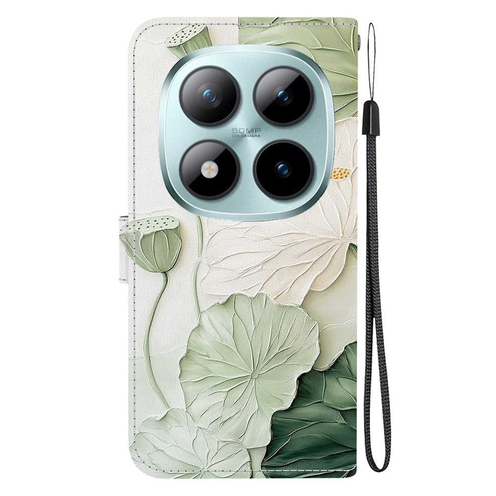 For Xiaomi Redmi Note 15 Pro 5G (Global) Wallet Case Pattern Printing Leather Stand Phone Cover with Strap - Lotus