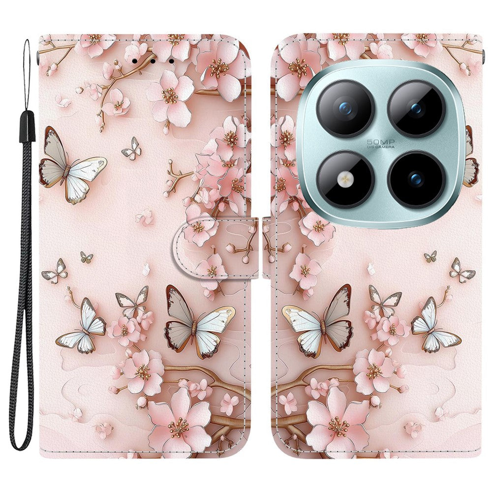 For Xiaomi Redmi Note 15 Pro 5G (Global) Wallet Case Pattern Printing Leather Stand Phone Cover with Strap - Pink Butterfly