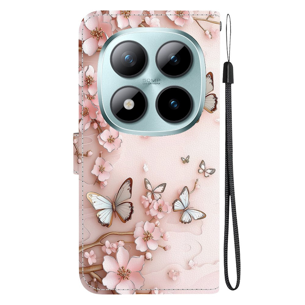 For Xiaomi Redmi Note 15 Pro 5G (Global) Wallet Case Pattern Printing Leather Stand Phone Cover with Strap - Pink Butterfly