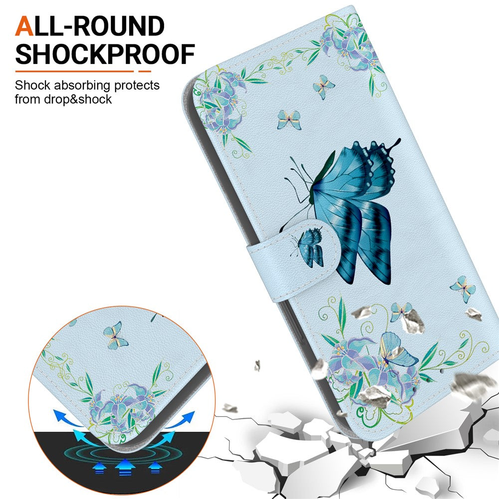 For Xiaomi Poco M8 Pro 5G / Redmi Note 15 Pro+ 5G (Global) Wallet Phone Case Anti-Drop Pattern Printing Leather Flip Cover with Strap - Blue Butterfly Flower