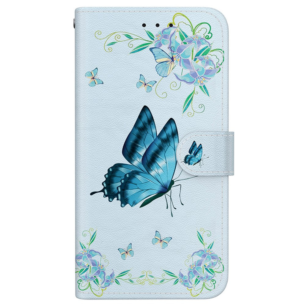 For Xiaomi Poco M8 Pro 5G / Redmi Note 15 Pro+ 5G (Global) Wallet Phone Case Anti-Drop Pattern Printing Leather Flip Cover with Strap - Blue Butterfly Flower