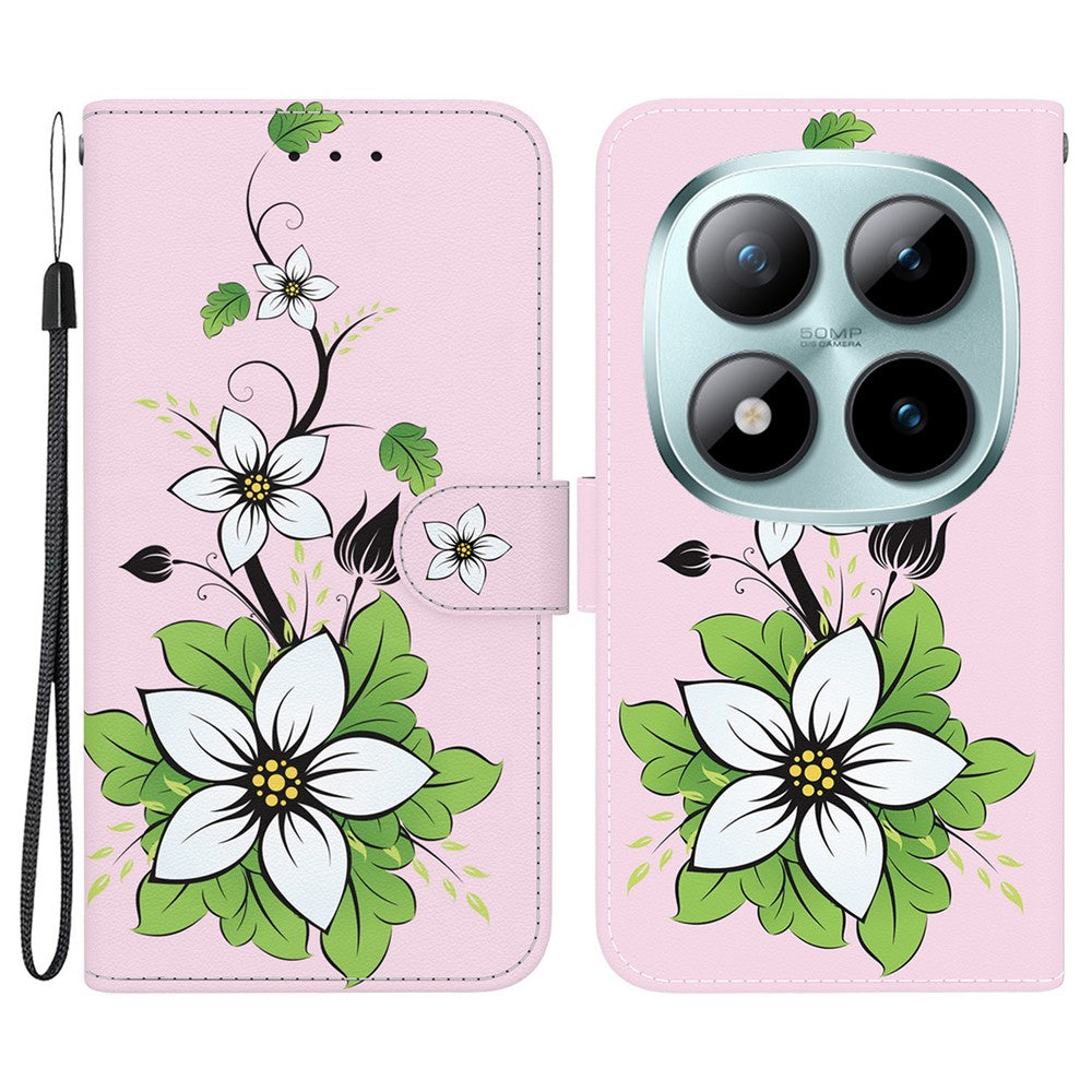 For Xiaomi Poco M8 Pro 5G / Redmi Note 15 Pro+ 5G (Global) Wallet Phone Case Anti-Drop Pattern Printing Leather Flip Cover with Strap - Lily