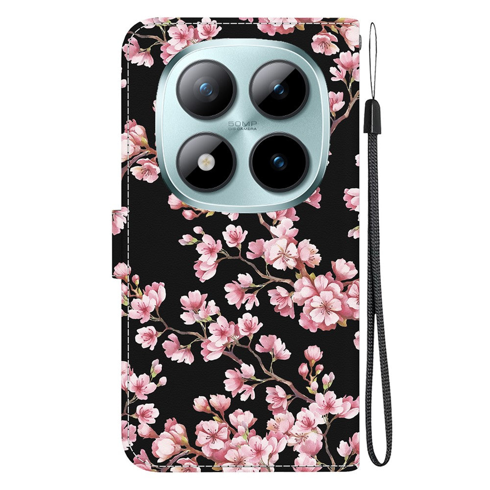 For Xiaomi Poco M8 Pro 5G / Redmi Note 15 Pro+ 5G (Global) Wallet Phone Case Anti-Drop Pattern Printing Leather Flip Cover with Strap - Plum Blossom