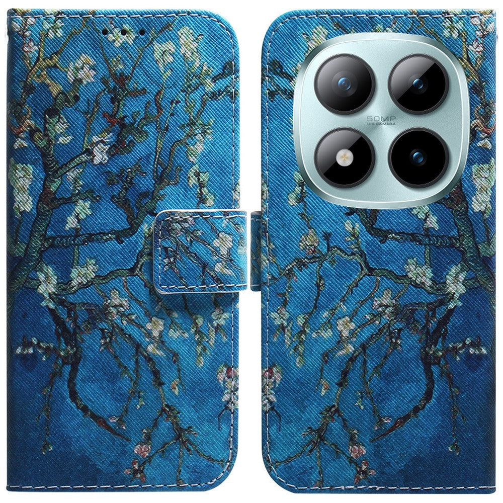 For Xiaomi Poco M8 Pro 5G / Redmi Note 15 Pro+ 5G (Global) Wallet Case Pattern Print Leather Phone Cover - Apricot Flowers