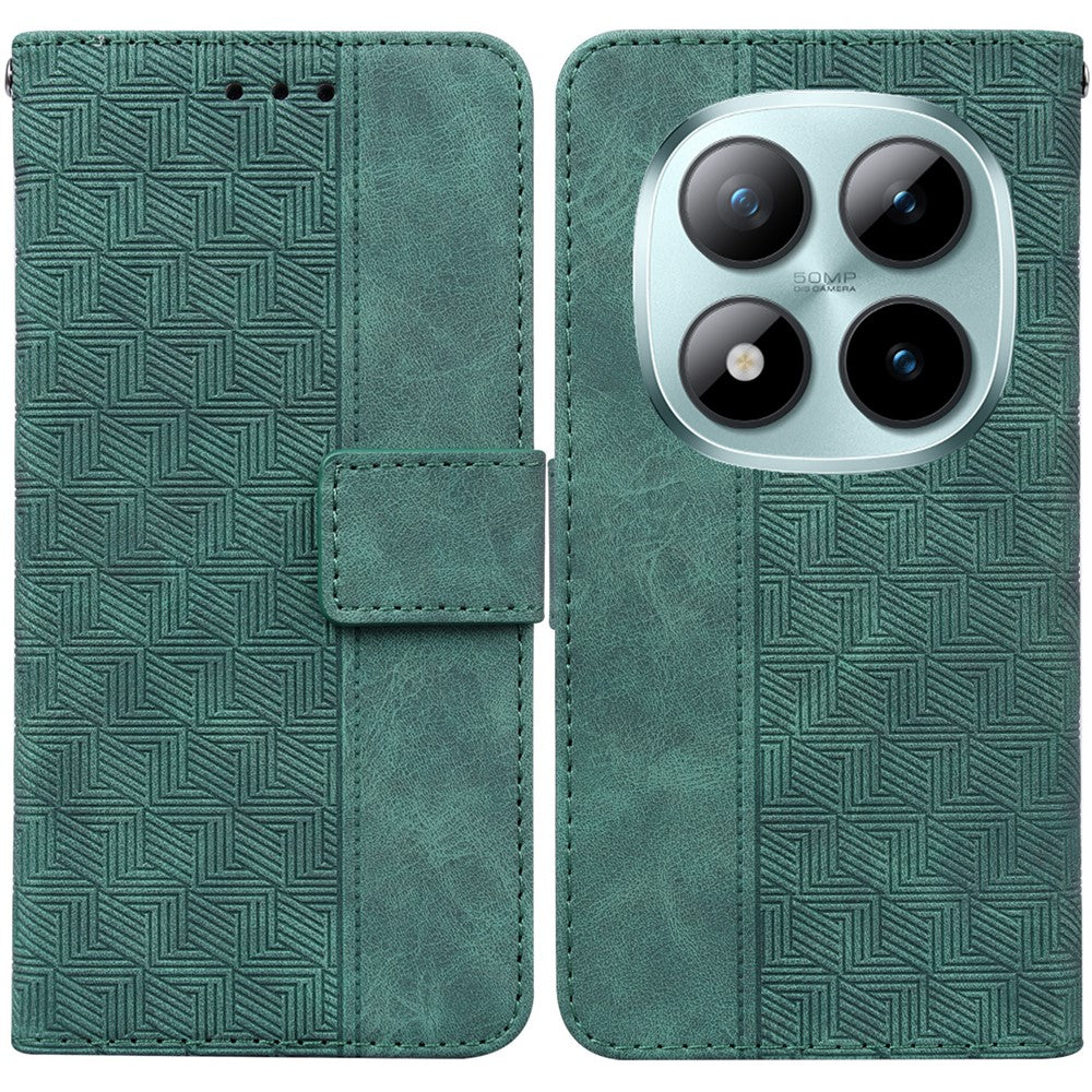 For Xiaomi Poco M8 Pro 5G / Redmi Note 15 Pro+ 5G (Global) Case Geometry Pattern Leather Wallet Phone Cover with Wrist Strap - Green