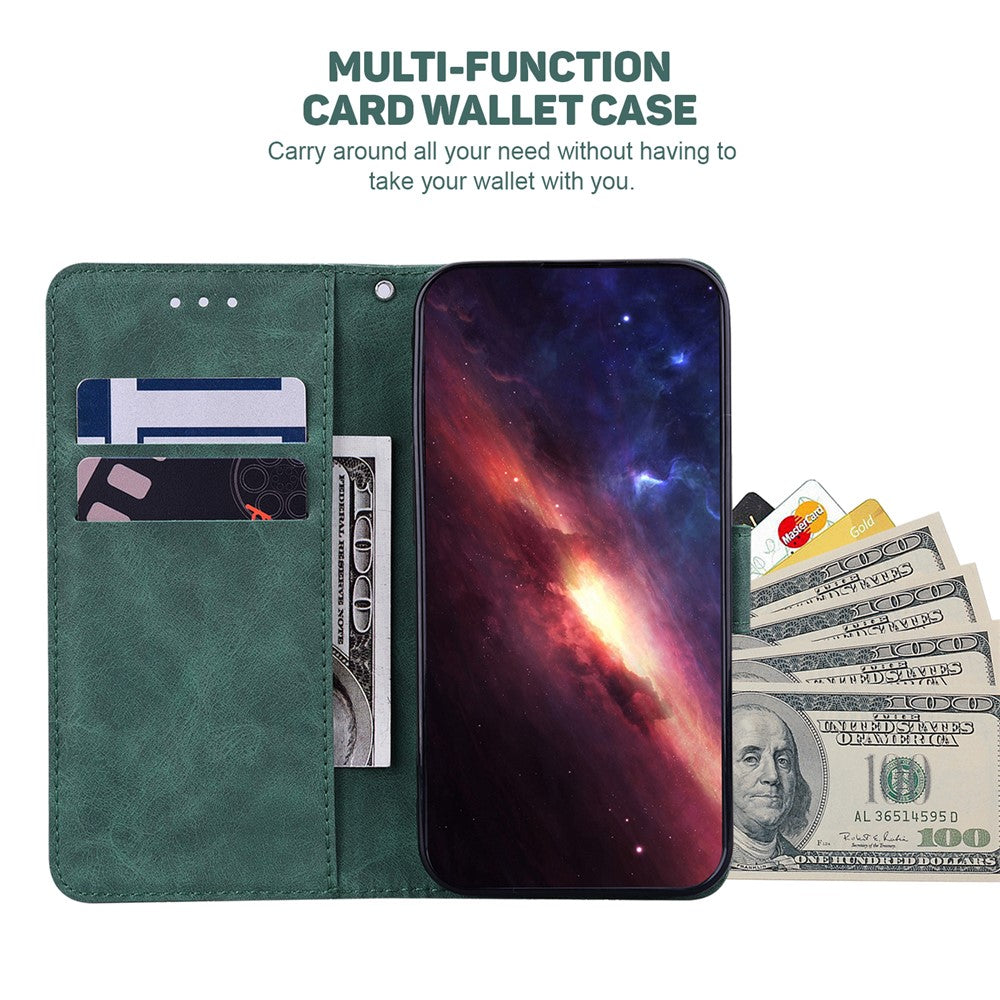 For Xiaomi Poco M8 Pro 5G / Redmi Note 15 Pro+ 5G (Global) Case Geometry Pattern Leather Wallet Phone Cover with Wrist Strap - Green