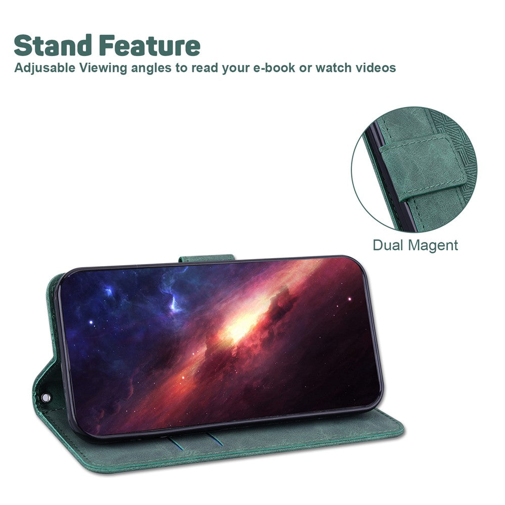 For Xiaomi Poco M8 Pro 5G / Redmi Note 15 Pro+ 5G (Global) Case Geometry Pattern Leather Wallet Phone Cover with Wrist Strap - Green