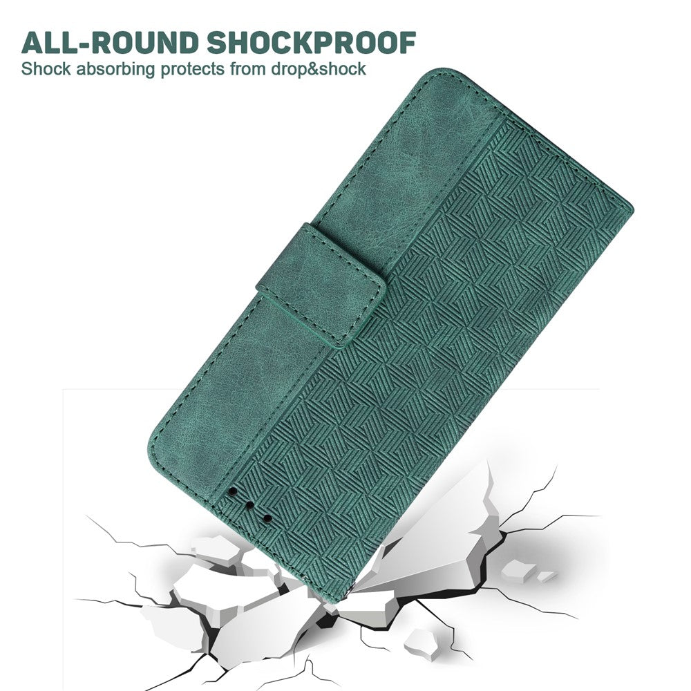 For Xiaomi Poco M8 Pro 5G / Redmi Note 15 Pro+ 5G (Global) Case Geometry Pattern Leather Wallet Phone Cover with Wrist Strap - Green
