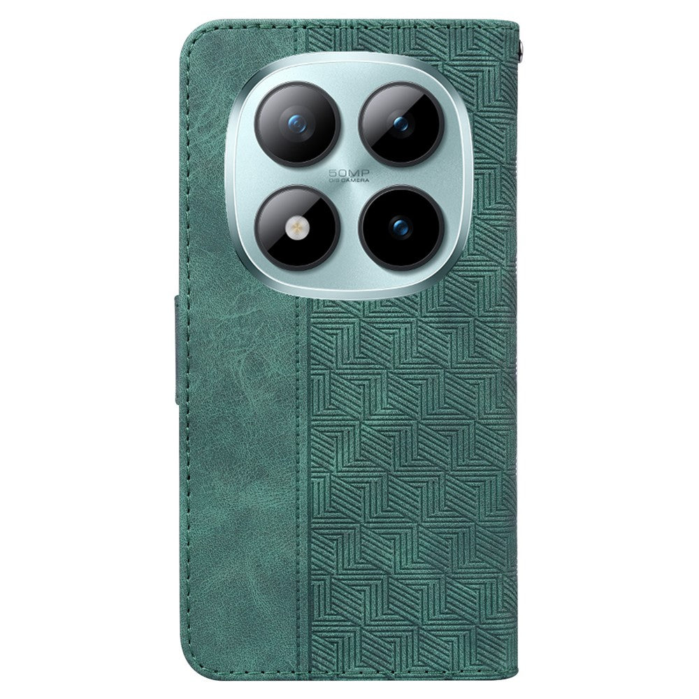 For Xiaomi Poco M8 Pro 5G / Redmi Note 15 Pro+ 5G (Global) Case Geometry Pattern Leather Wallet Phone Cover with Wrist Strap - Green