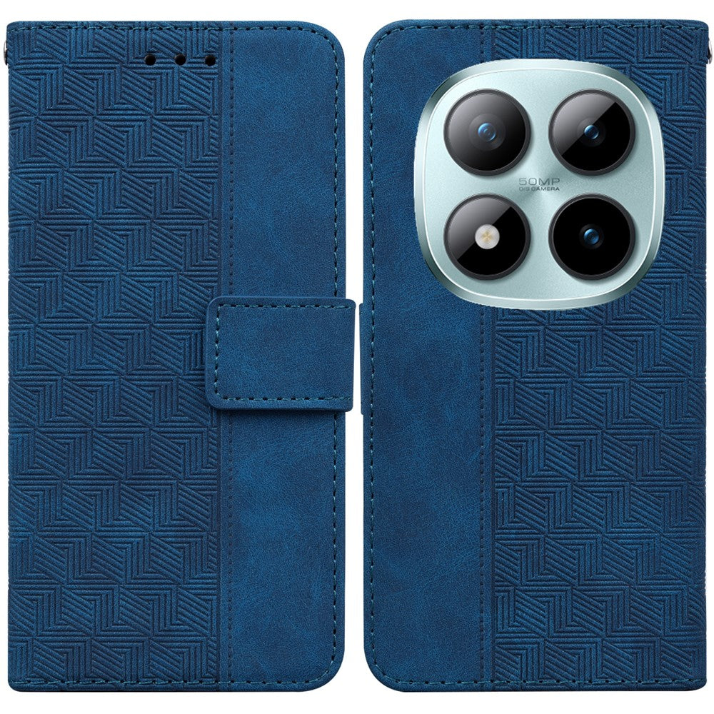 For Xiaomi Poco M8 Pro 5G / Redmi Note 15 Pro+ 5G (Global) Case Geometry Pattern Leather Wallet Phone Cover with Wrist Strap - Blue