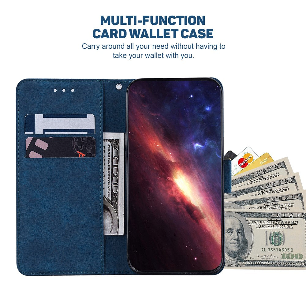 For Xiaomi Poco M8 Pro 5G / Redmi Note 15 Pro+ 5G (Global) Case Geometry Pattern Leather Wallet Phone Cover with Wrist Strap - Blue