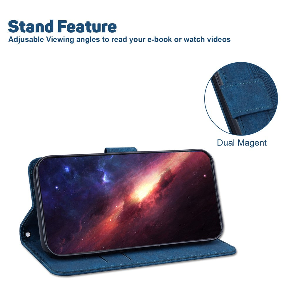 For Xiaomi Poco M8 Pro 5G / Redmi Note 15 Pro+ 5G (Global) Case Geometry Pattern Leather Wallet Phone Cover with Wrist Strap - Blue