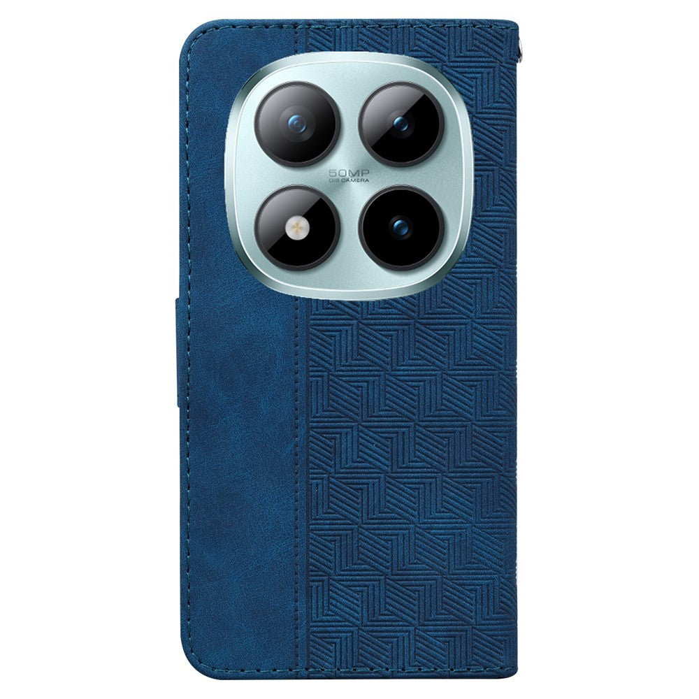 For Xiaomi Poco M8 Pro 5G / Redmi Note 15 Pro+ 5G (Global) Case Geometry Pattern Leather Wallet Phone Cover with Wrist Strap - Blue