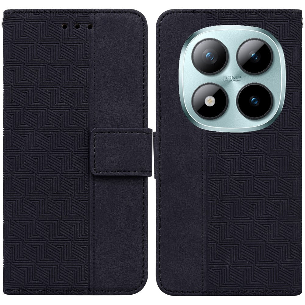 For Xiaomi Poco M8 Pro 5G / Redmi Note 15 Pro+ 5G (Global) Case Geometry Pattern Leather Wallet Phone Cover with Wrist Strap - Black