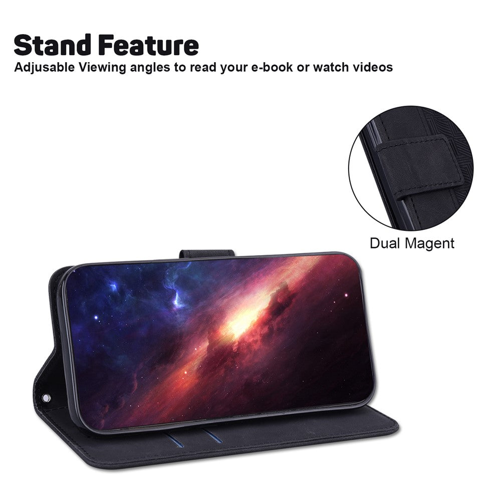 For Xiaomi Poco M8 Pro 5G / Redmi Note 15 Pro+ 5G (Global) Case Geometry Pattern Leather Wallet Phone Cover with Wrist Strap - Black