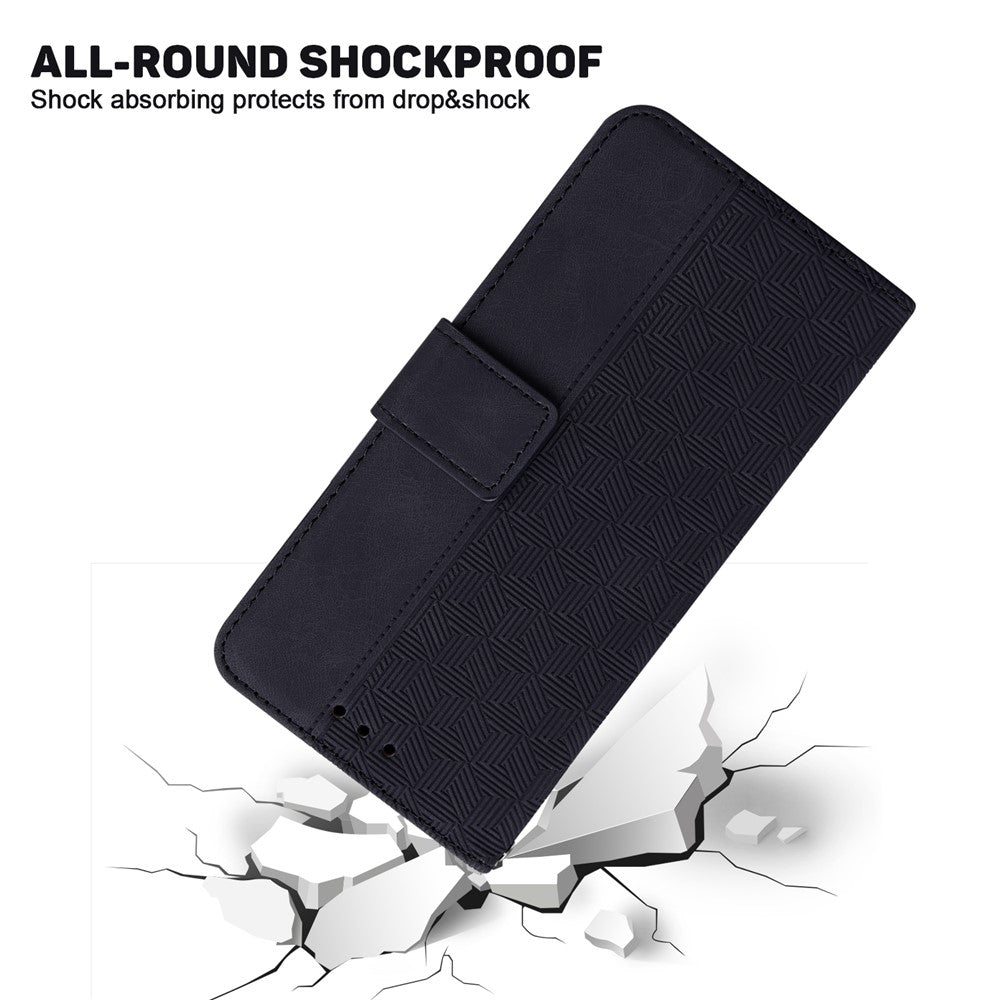 For Xiaomi Poco M8 Pro 5G / Redmi Note 15 Pro+ 5G (Global) Case Geometry Pattern Leather Wallet Phone Cover with Wrist Strap - Black
