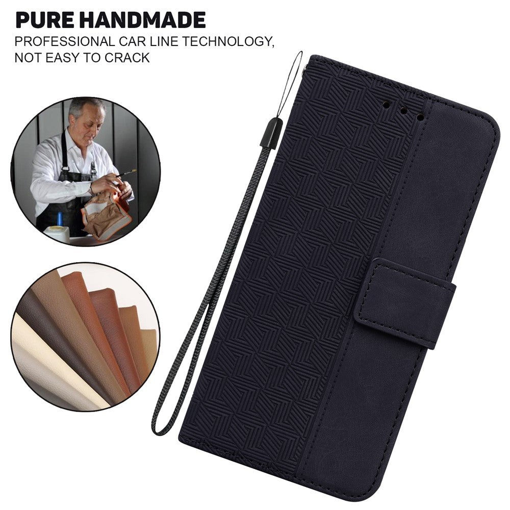 For Xiaomi Poco M8 Pro 5G / Redmi Note 15 Pro+ 5G (Global) Case Geometry Pattern Leather Wallet Phone Cover with Wrist Strap - Black