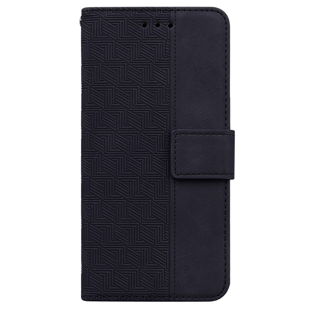 For Xiaomi Poco M8 Pro 5G / Redmi Note 15 Pro+ 5G (Global) Case Geometry Pattern Leather Wallet Phone Cover with Wrist Strap - Black