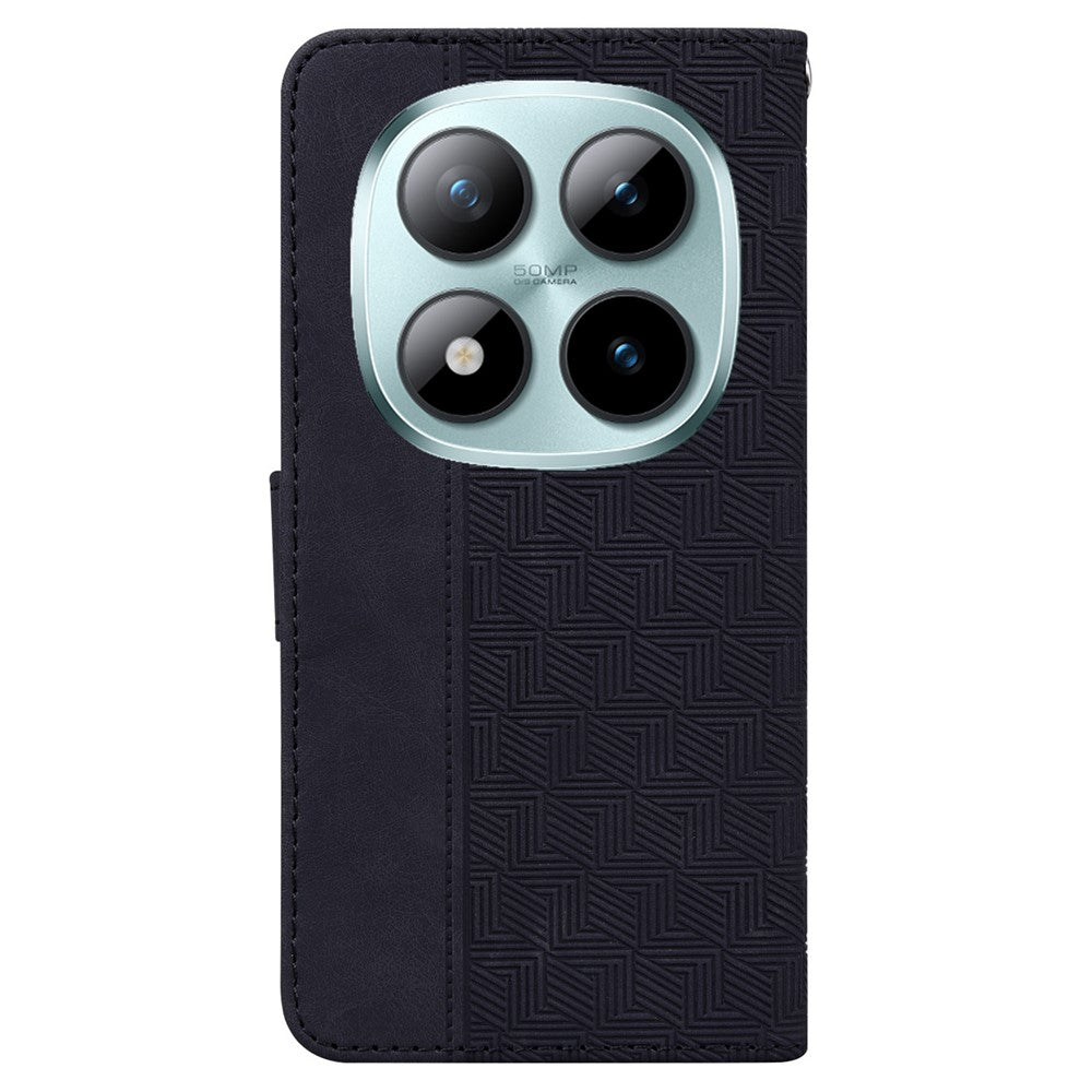 For Xiaomi Poco M8 Pro 5G / Redmi Note 15 Pro+ 5G (Global) Case Geometry Pattern Leather Wallet Phone Cover with Wrist Strap - Black