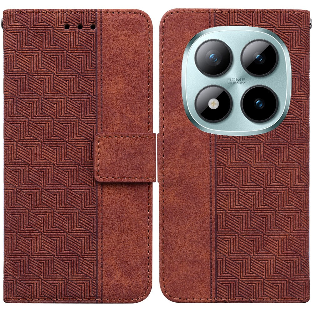 For Xiaomi Poco M8 Pro 5G / Redmi Note 15 Pro+ 5G (Global) Case Geometry Pattern Leather Wallet Phone Cover with Wrist Strap - Brown