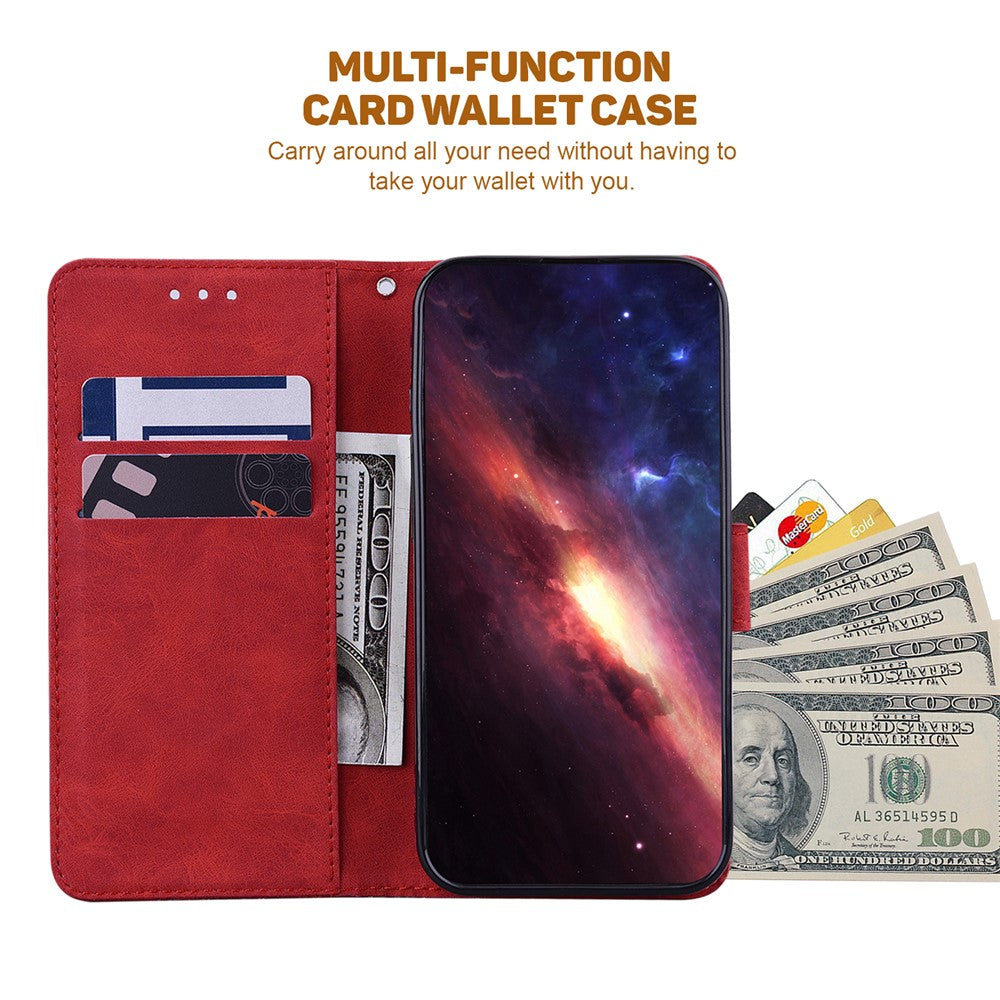 For Xiaomi Poco M8 Pro 5G / Redmi Note 15 Pro+ 5G (Global) Case Geometry Pattern Leather Wallet Phone Cover with Wrist Strap - Red