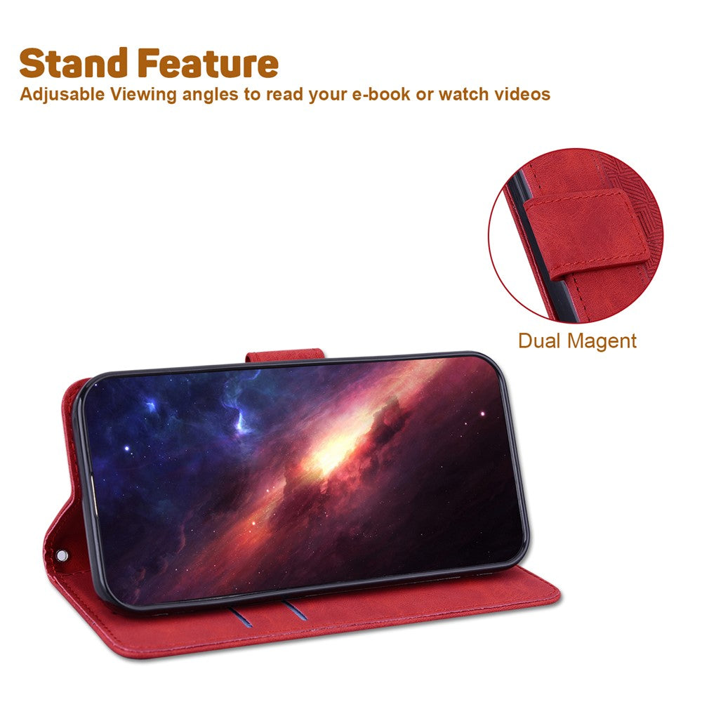 For Xiaomi Poco M8 Pro 5G / Redmi Note 15 Pro+ 5G (Global) Case Geometry Pattern Leather Wallet Phone Cover with Wrist Strap - Red