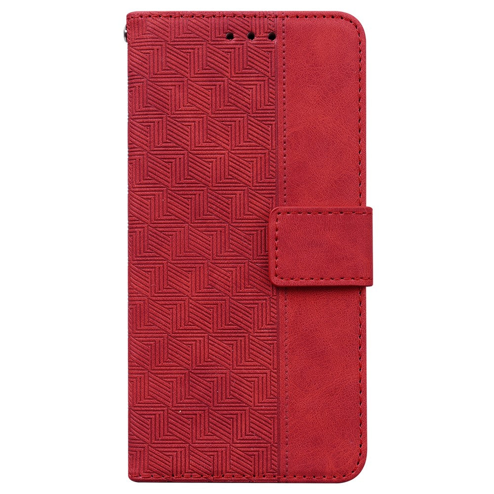 For Xiaomi Poco M8 Pro 5G / Redmi Note 15 Pro+ 5G (Global) Case Geometry Pattern Leather Wallet Phone Cover with Wrist Strap - Red