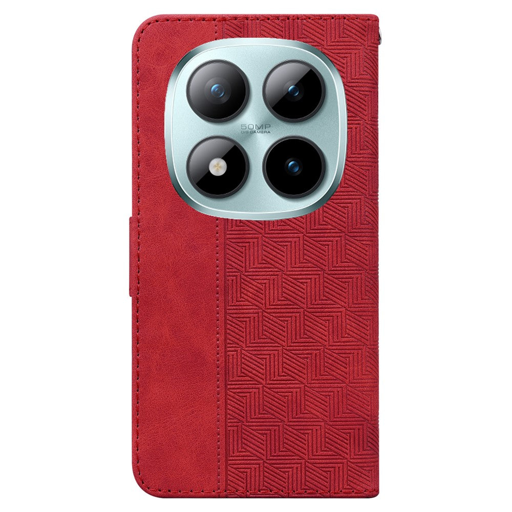 For Xiaomi Poco M8 Pro 5G / Redmi Note 15 Pro+ 5G (Global) Case Geometry Pattern Leather Wallet Phone Cover with Wrist Strap - Red