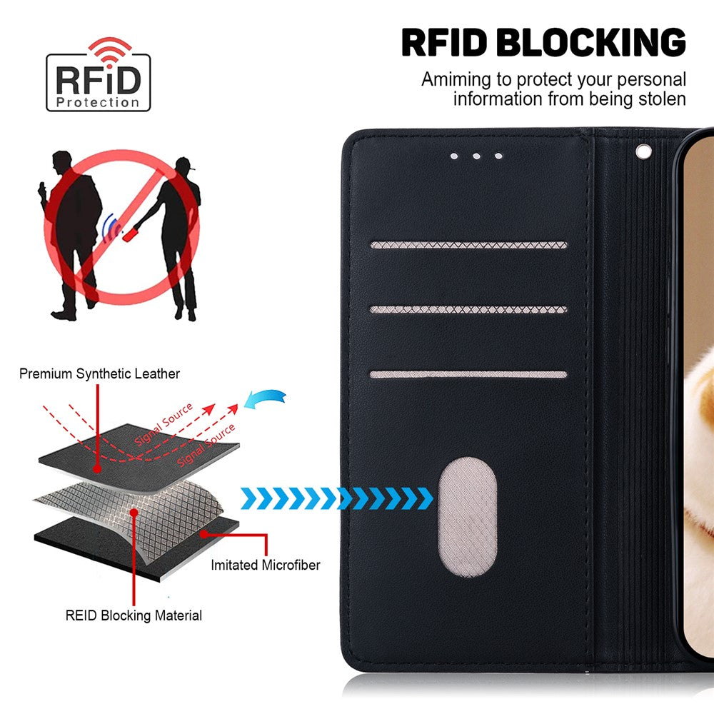 For Xiaomi Poco M8 Pro 5G / Redmi Note 15 Pro+ 5G (Global) Case RFID Blocking Kitten Pattern TPU + PU Leather Phone Cover with Wrist Strap - Black